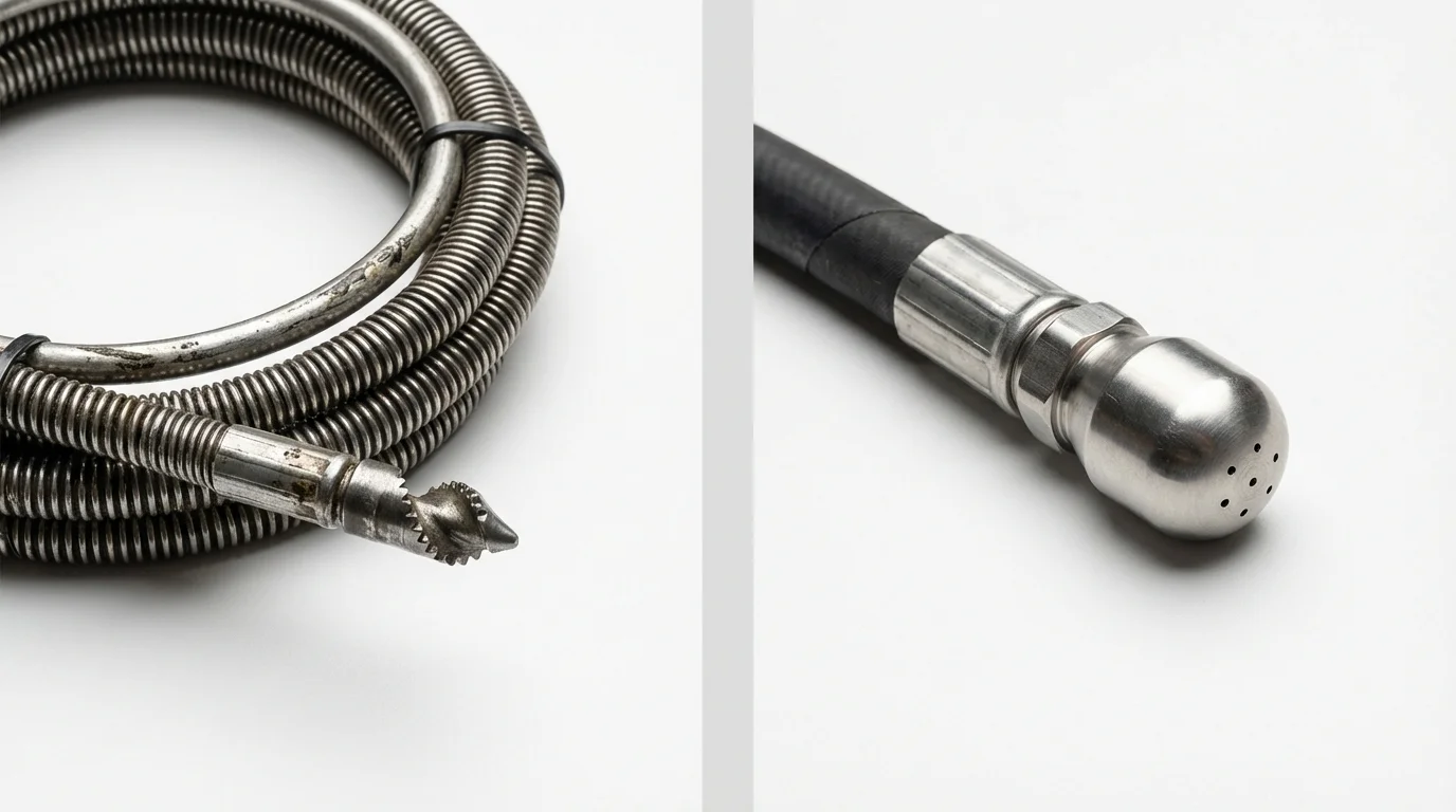 Drain snake cable and hydro jetting nozzle used for drain cleaning in Unicoi, TN