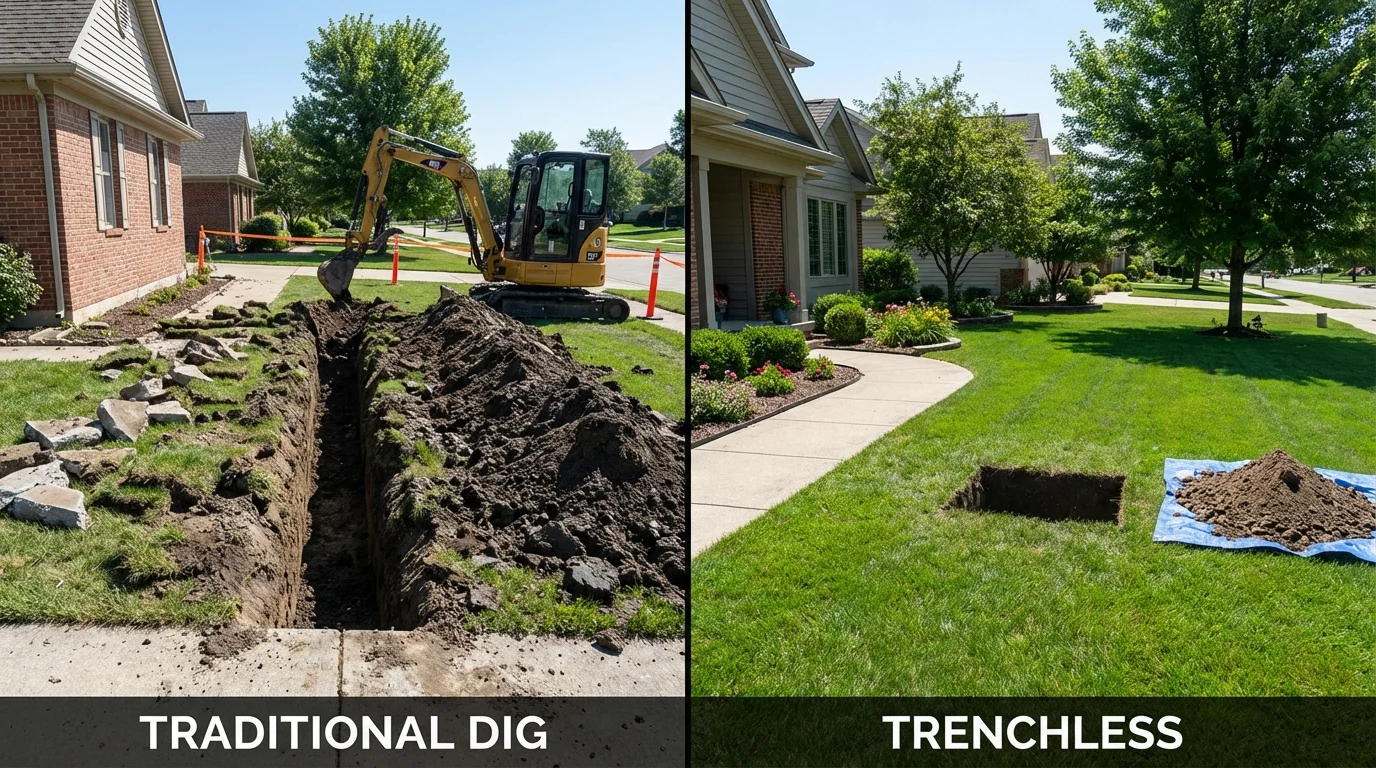 Trenchless sewer repair with minimal yard damage versus traditional excavation in Unicoi, TN